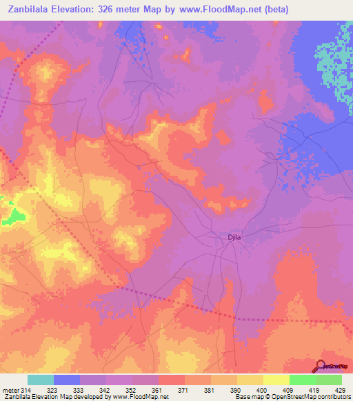 Zanbilala,Mali Elevation Map