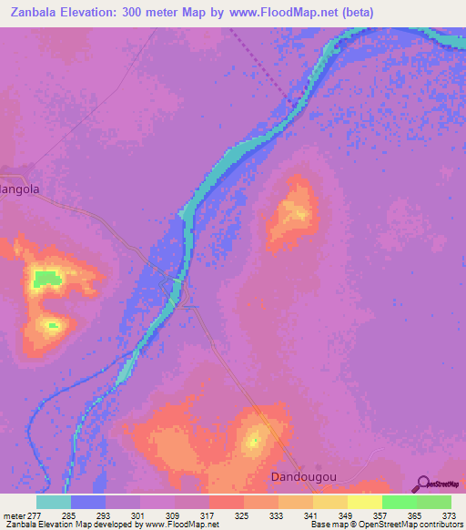 Zanbala,Mali Elevation Map