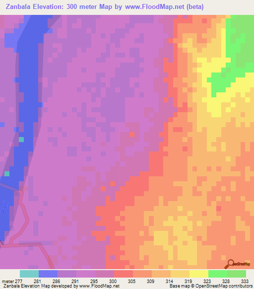 Zanbala,Mali Elevation Map