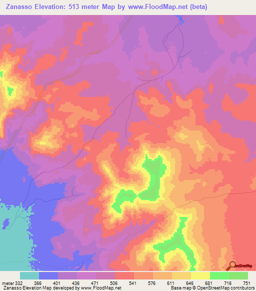 Zanasso,Mali Elevation Map