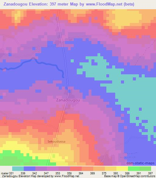Zanadougou,Mali Elevation Map