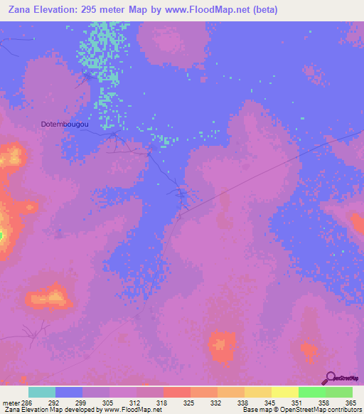 Zana,Mali Elevation Map