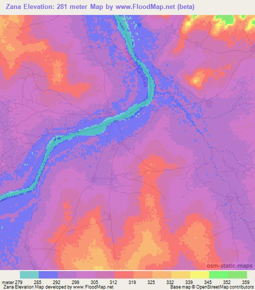 Zana,Mali Elevation Map