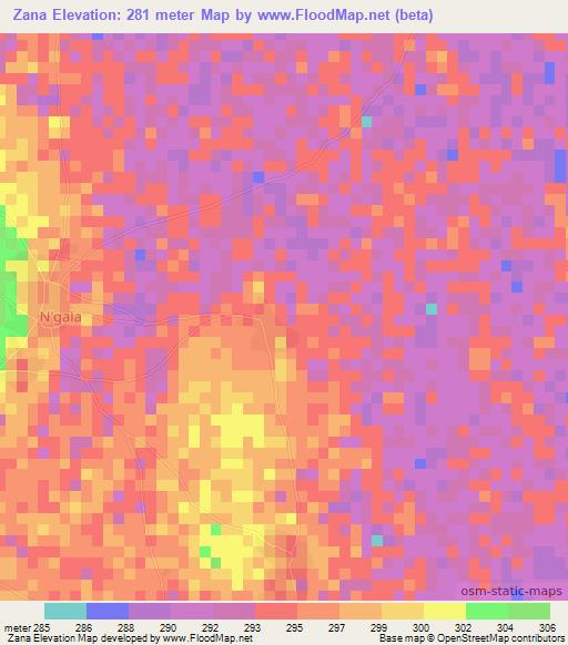 Zana,Mali Elevation Map