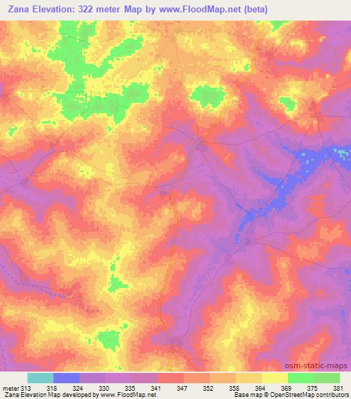 Zana,Mali Elevation Map