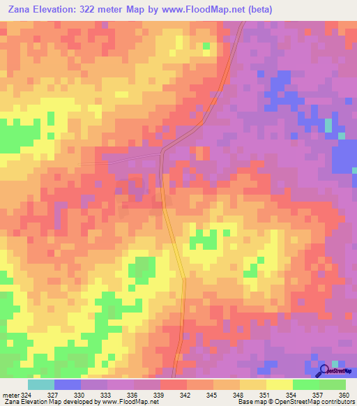 Zana,Mali Elevation Map