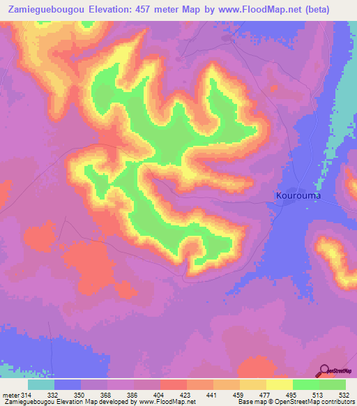 Zamieguebougou,Mali Elevation Map