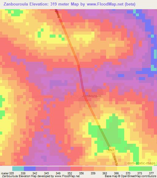 Zanbouroula,Mali Elevation Map