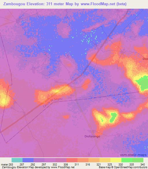 Zambougou,Mali Elevation Map