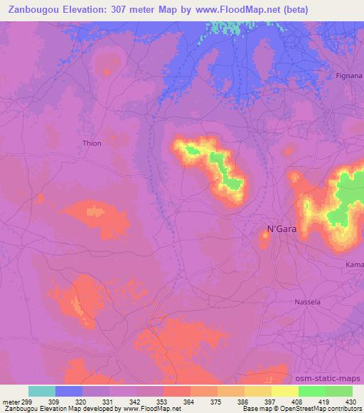 Zanbougou,Mali Elevation Map