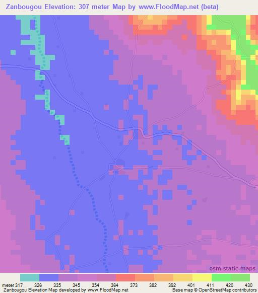 Zanbougou,Mali Elevation Map