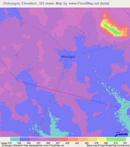 Zinbougou,Mali Elevation Map