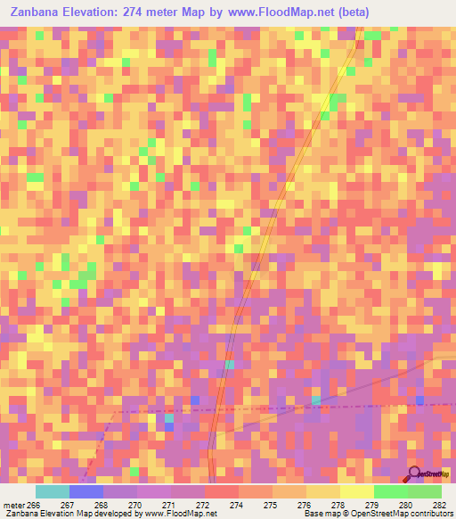 Zanbana,Mali Elevation Map