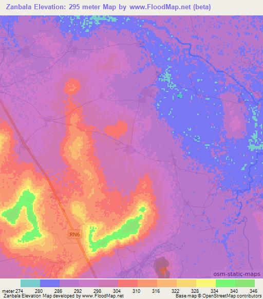 Zanbala,Mali Elevation Map
