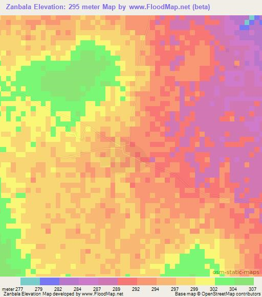 Zanbala,Mali Elevation Map