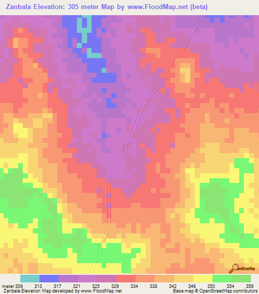 Zanbala,Mali Elevation Map