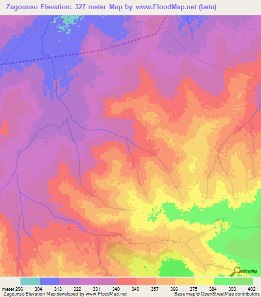Zagounso,Mali Elevation Map