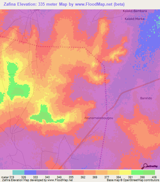 Zafina,Mali Elevation Map