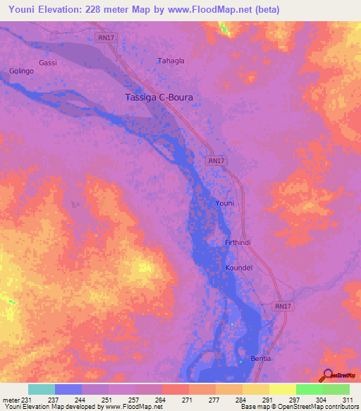 Youni,Mali Elevation Map
