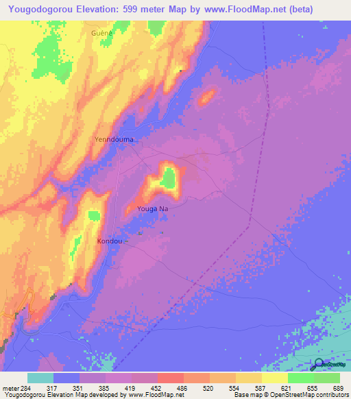 Yougodogorou,Mali Elevation Map