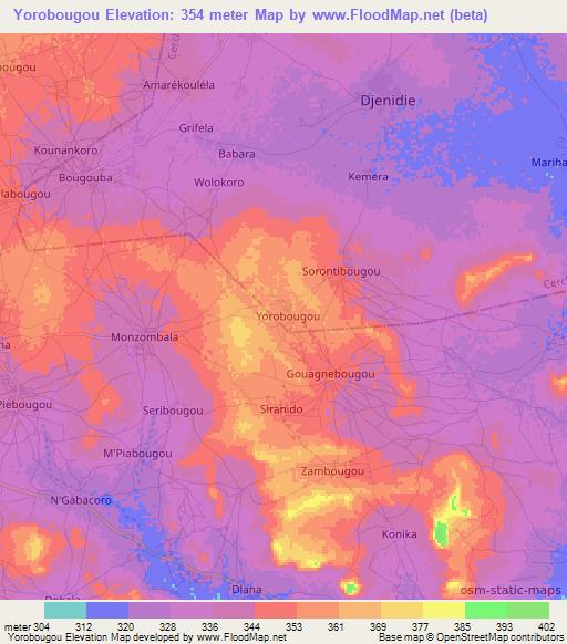 Yorobougou,Mali Elevation Map
