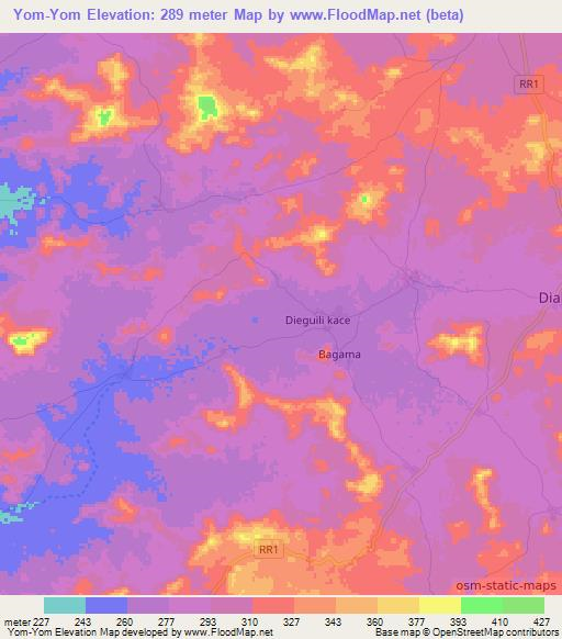 Yom-Yom,Mali Elevation Map