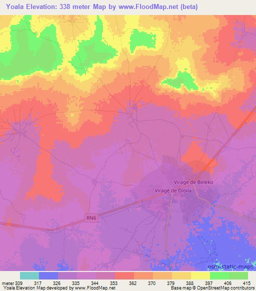 Yoala,Mali Elevation Map