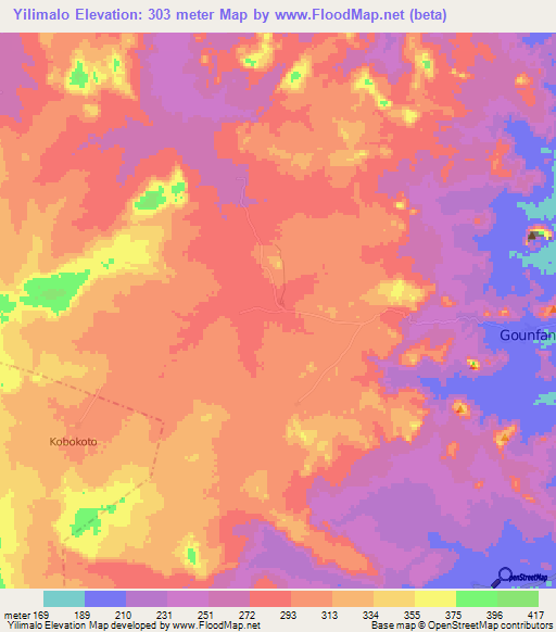 Yilimalo,Mali Elevation Map