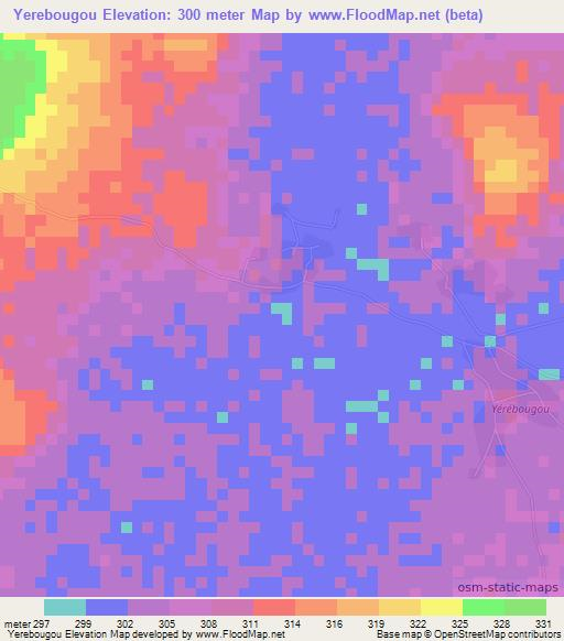 Yerebougou,Mali Elevation Map