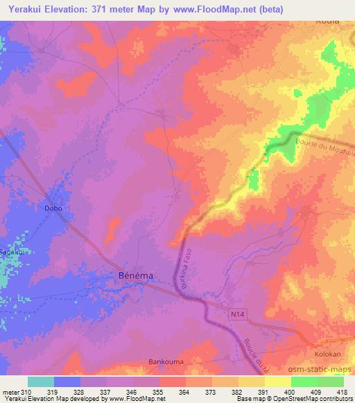 Yerakui,Mali Elevation Map