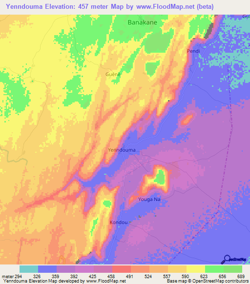 Yenndouma,Mali Elevation Map