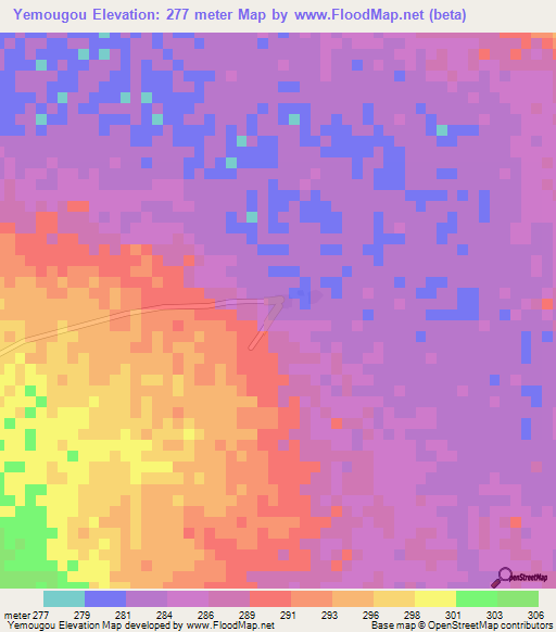 Yemougou,Mali Elevation Map