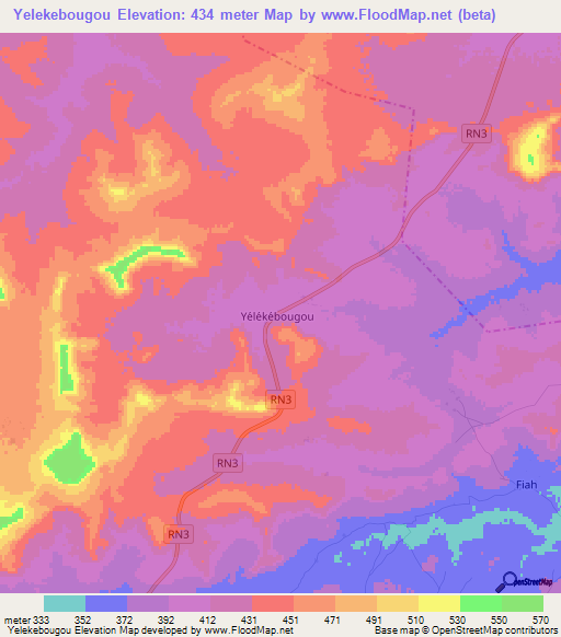 Yelekebougou,Mali Elevation Map