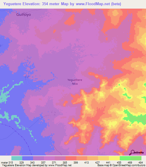 Yeguetere,Mali Elevation Map