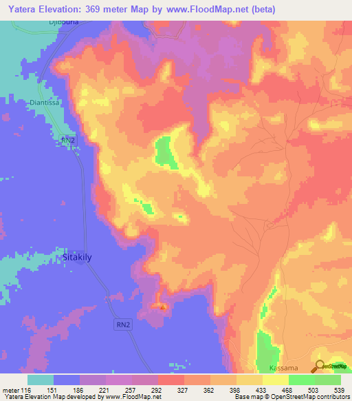 Yatera,Mali Elevation Map