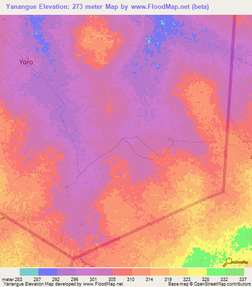 Yanangue,Mali Elevation Map