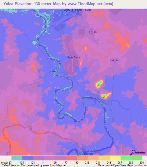 Yalea,Mali Elevation Map