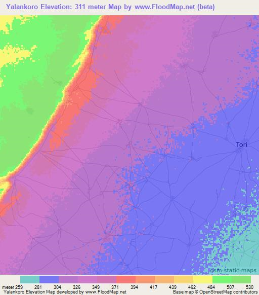 Yalankoro,Mali Elevation Map
