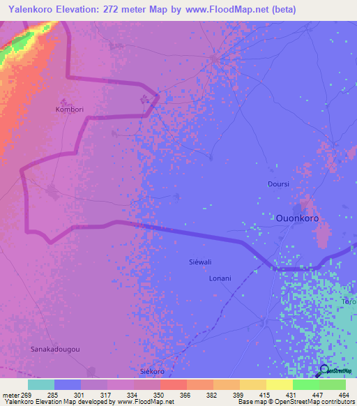 Yalenkoro,Mali Elevation Map