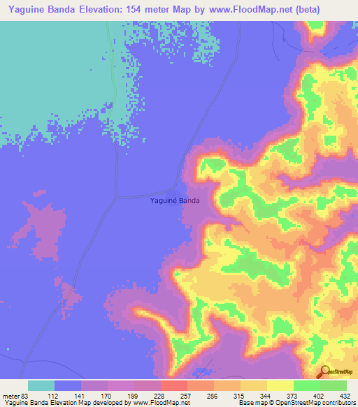 Yaguine Banda,Mali Elevation Map
