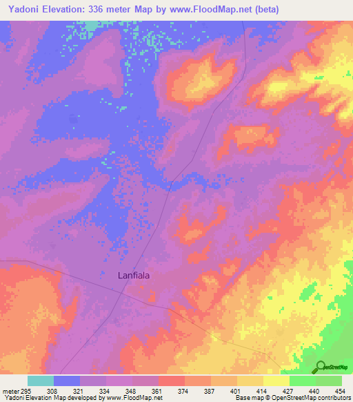 Yadoni,Mali Elevation Map