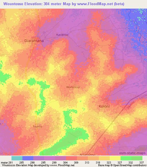 Wountosso,Mali Elevation Map