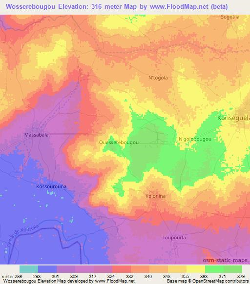 Wosserebougou,Mali Elevation Map