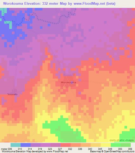 Worokouma,Mali Elevation Map