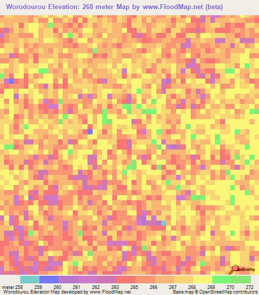 Worodourou,Mali Elevation Map