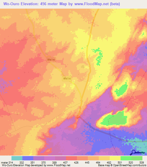 Wo-Ouro,Mali Elevation Map