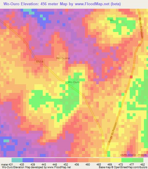 Wo-Ouro,Mali Elevation Map