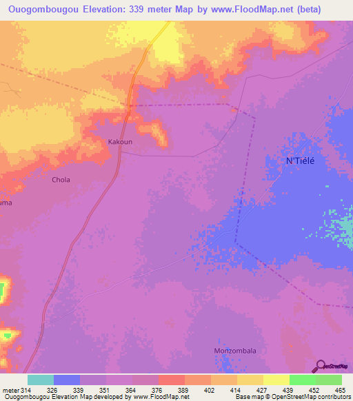 Ouogombougou,Mali Elevation Map
