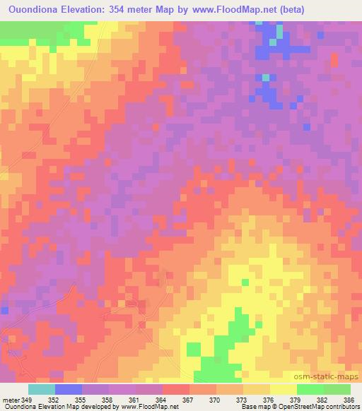 Ouondiona,Mali Elevation Map