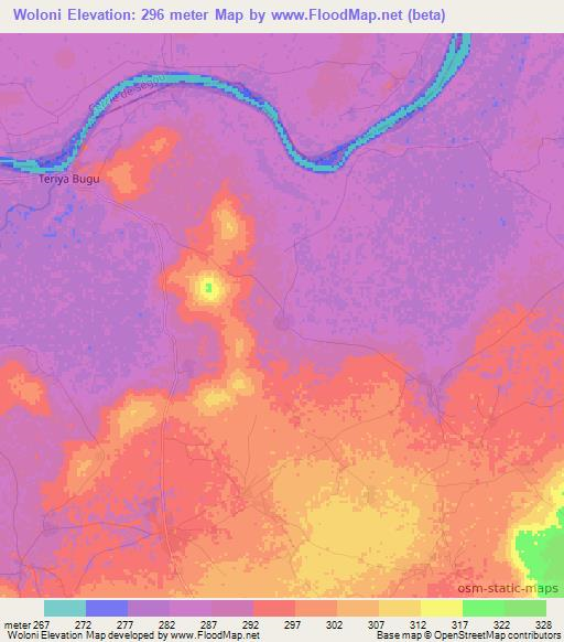 Woloni,Mali Elevation Map